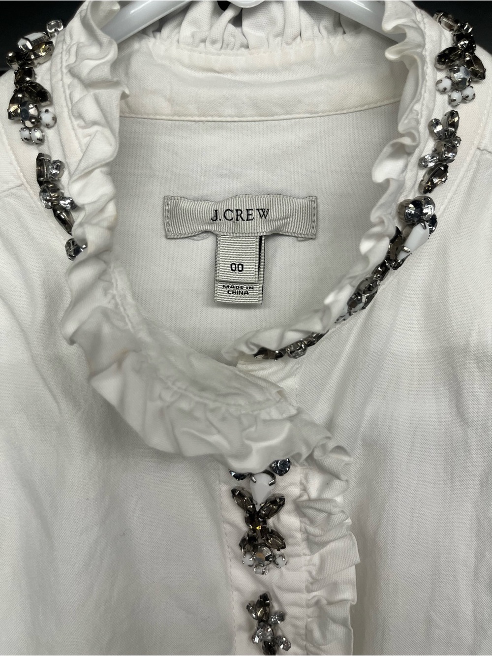 J. Crew White Sleeveless Button-Down Top with Crystal Collar - Picture 5 of 13